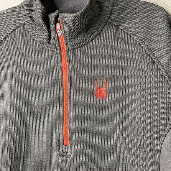 Spyder Pullover Jacket Men's XL Black Waffle Knit Fleece Lined 1/4 Zip Red Logo - Picture 2 of 10